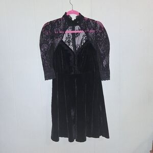 Black Lace Velvet Dress
